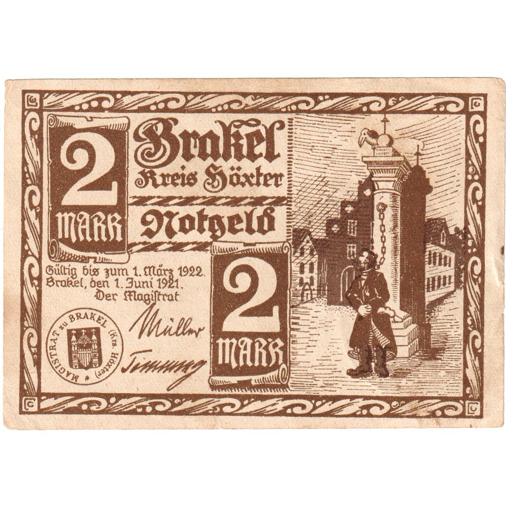 Allemagne, Brakel, 2 Mark, 1922-03-01, TTB+