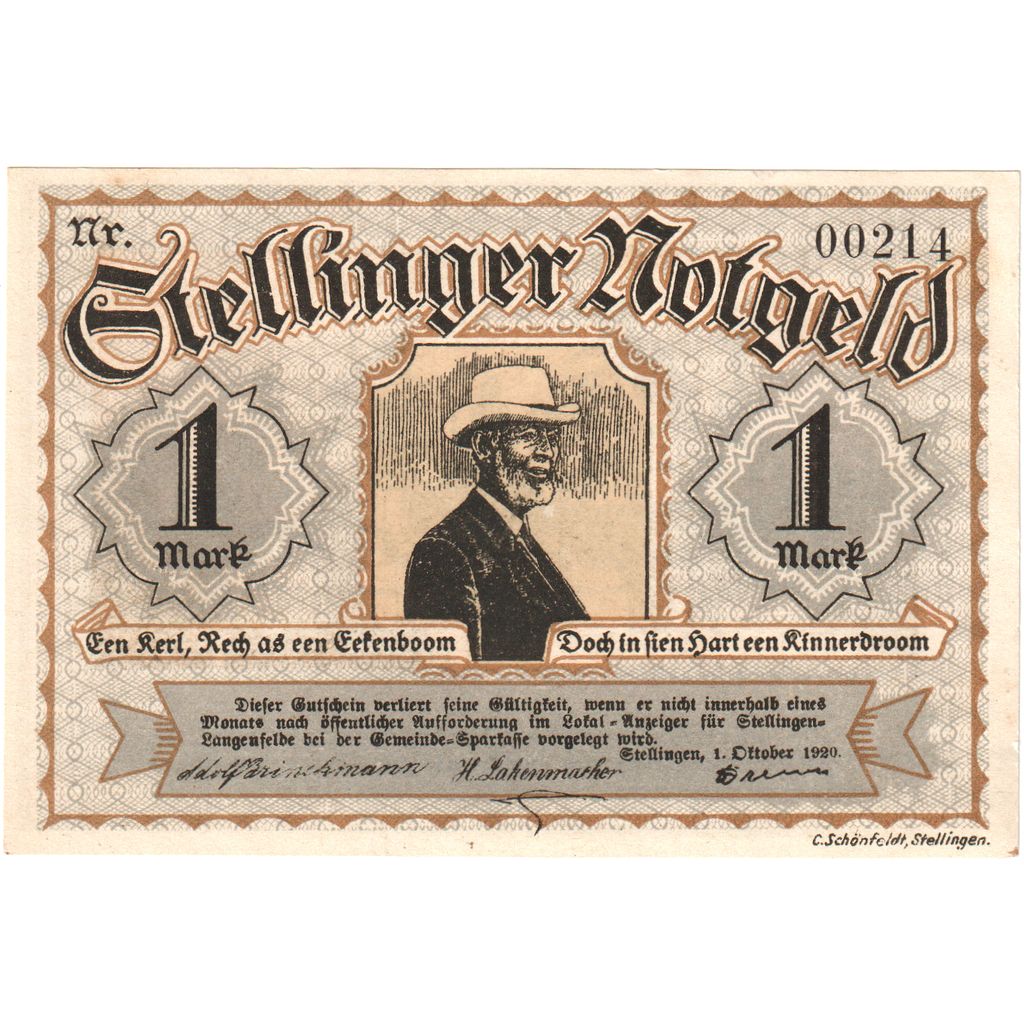 Germania, Stellingen, 1 Mark, 1920-10-01, SPL