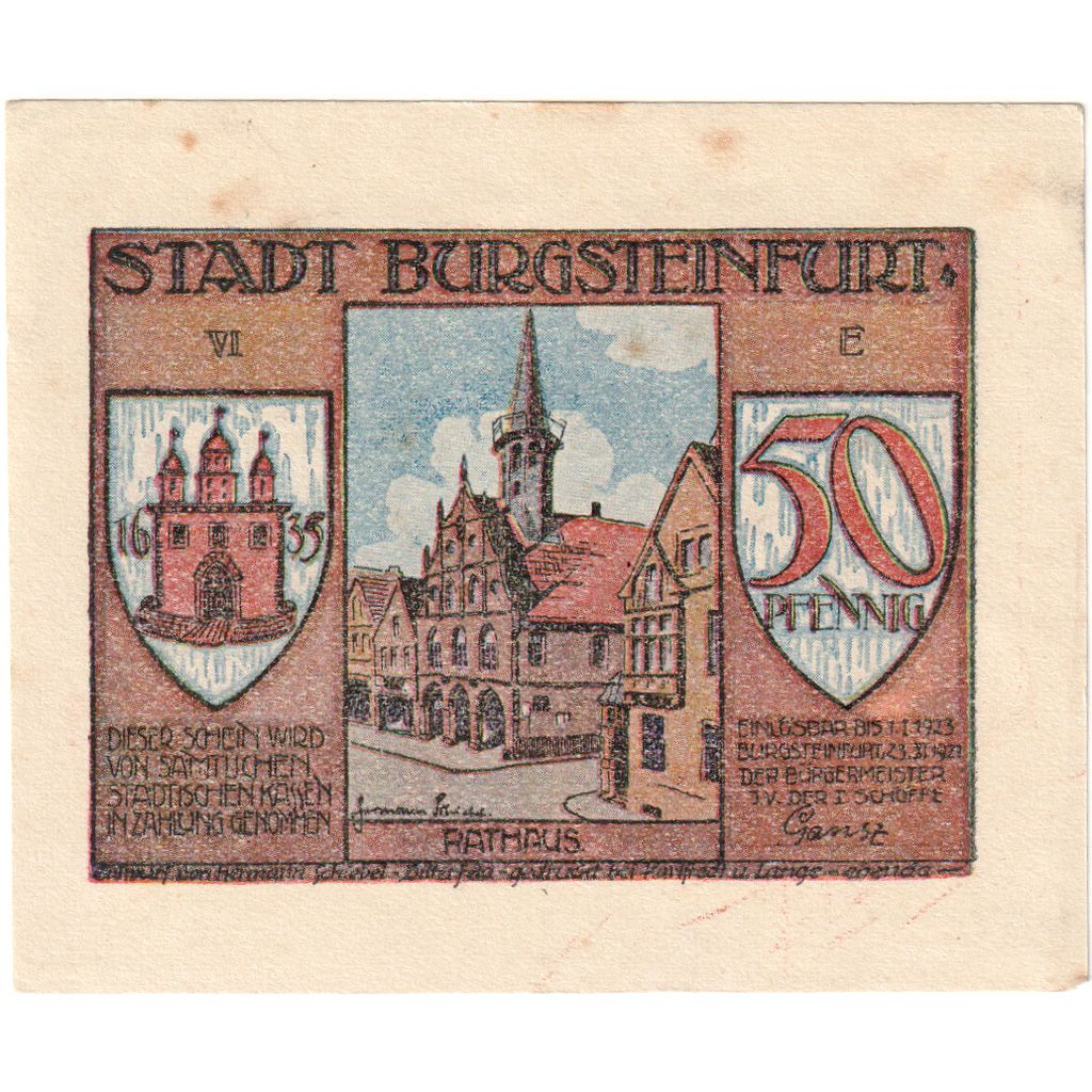 Germany, Burgsteinfurt, 50 Pfennig, 1923-01-01, EF(40-45)