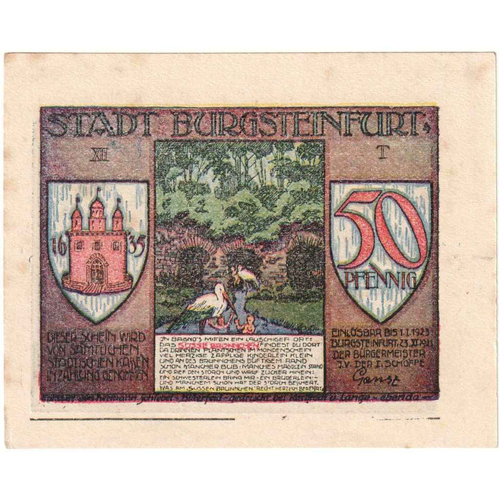Alemanha, Burgsteinfurt, 50 Pfennig, 1923-01-01, EF(40-45)