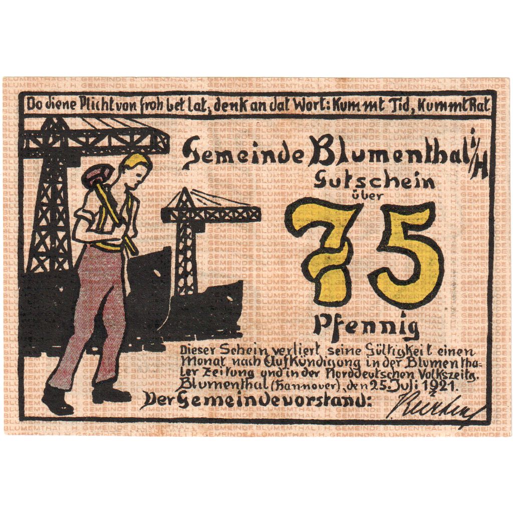 Duitsland, Blumenthal, 75 Pfennig, 1921-07-25, SPL