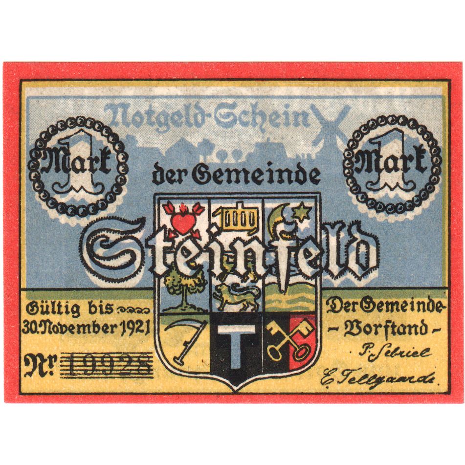 Niemcy, Steinfeld, 1 Mark, 1921-11-30, UNC(63)
