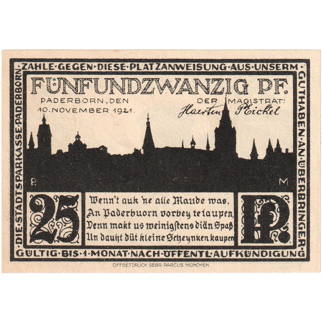 Germania, Paderborn, 25 Pfennig, 1921-11-10, SPL
