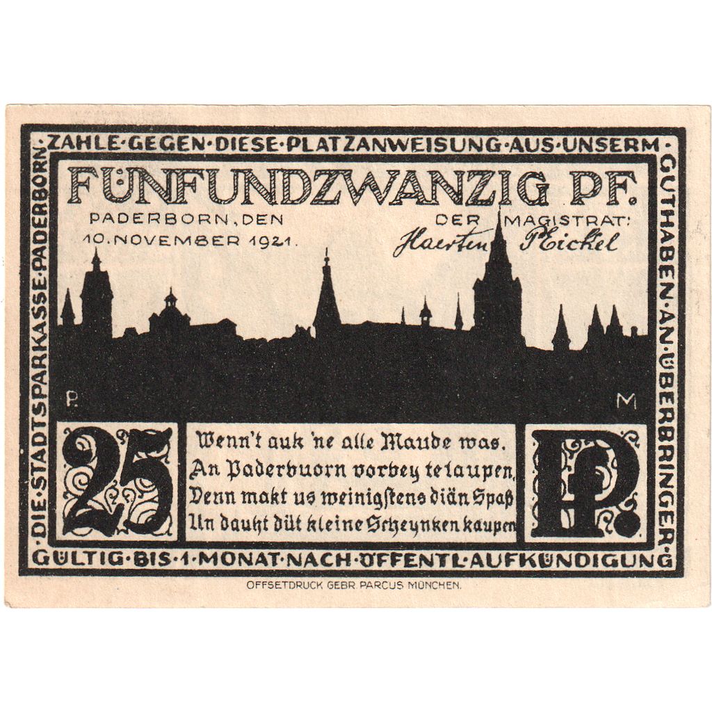Germania, Paderborn, 25 Pfennig, 1921-11-10, SPL
