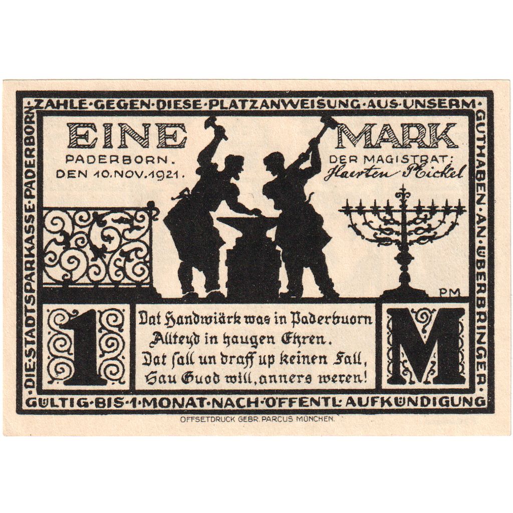 Germania, Paderborn, 1 Mark, 1921-11-10, SPL