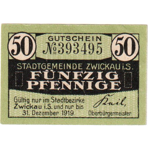 Germania, Zwickau, 50 Pfennig, 1919-12-31, SPL