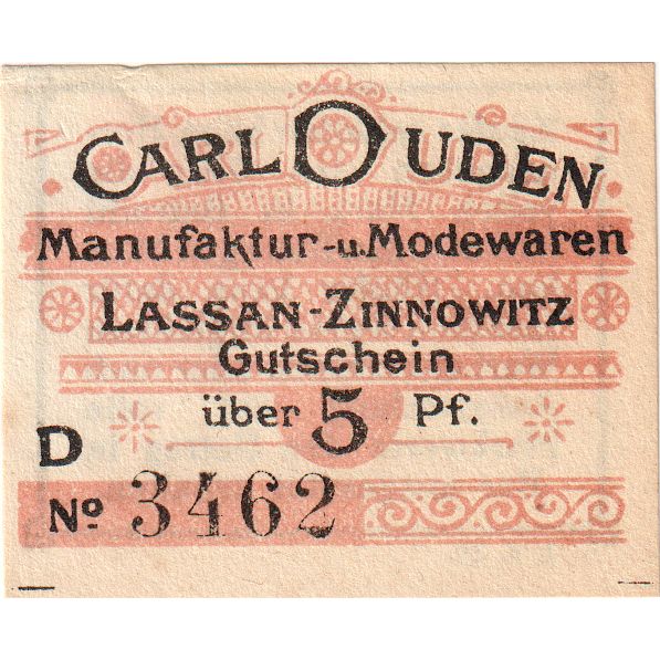 Germania, Lassan, 5 Pfennig, SPL-