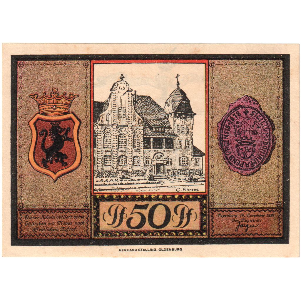 Germany, Papenburg, 50 Pfennig, UNC(63)