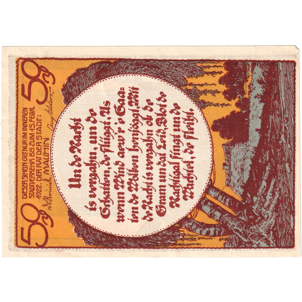 Germany, Malchin, 50 Pfennig, 1922-02-15, EF(40-45)