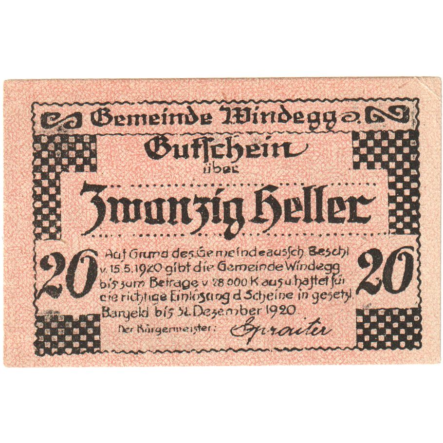 Austria, Windegg, 20 Heller, 1920-12-31, EBC