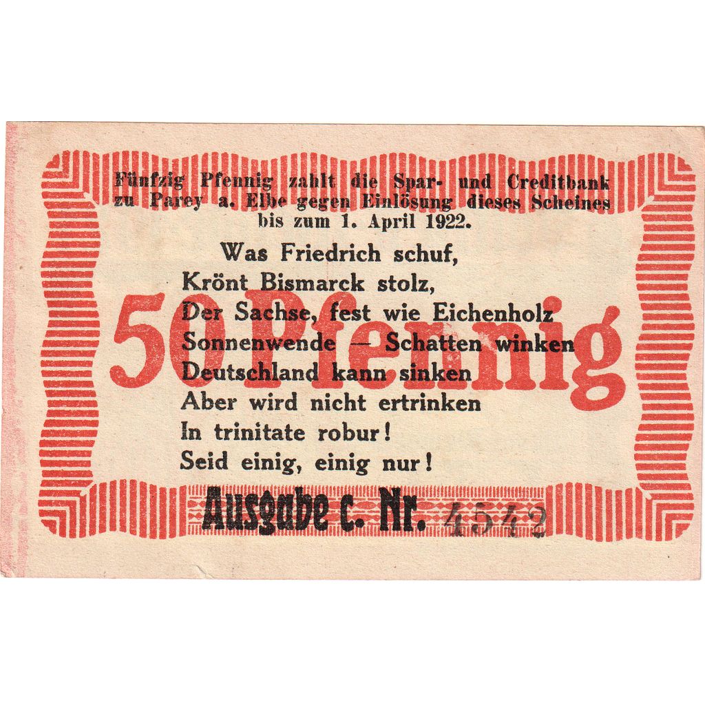 Germany, Parey a.d Elbe, 50 Pfennig, 1922-04-01, UNC(63)