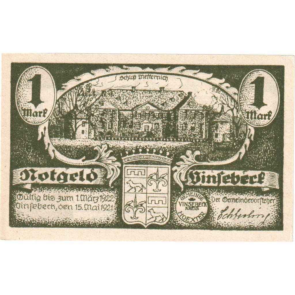 Germany, Vinsebeck, 1 Mark, 1921-11-01, UNC(60-62)