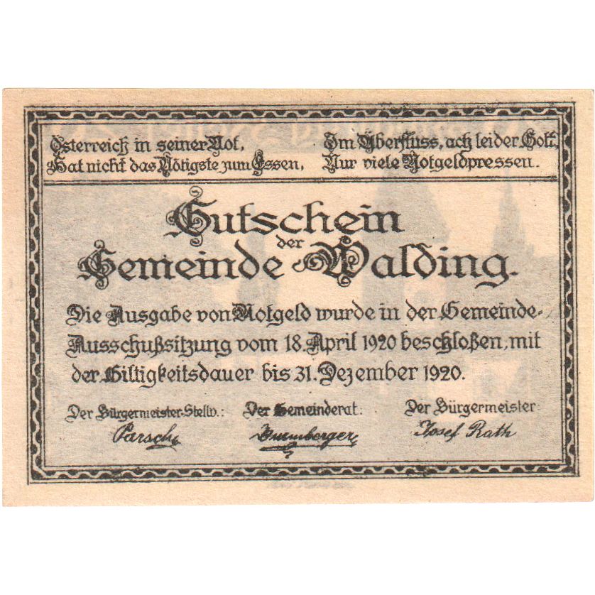 Austria, Walding, 20 Heller, 1920-12-31, SC