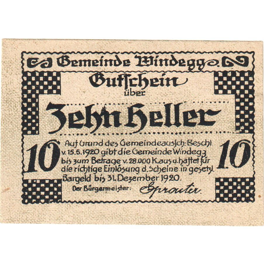 Austria, Windegg, 10 Heller, 1920-12-31, SC