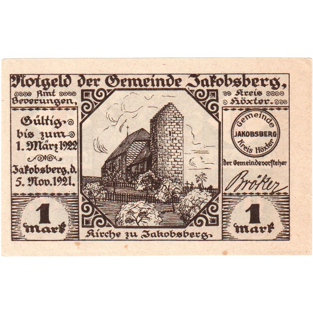 Germania, Jakobsberg, 1 Mark, 1922-03-01, SPL