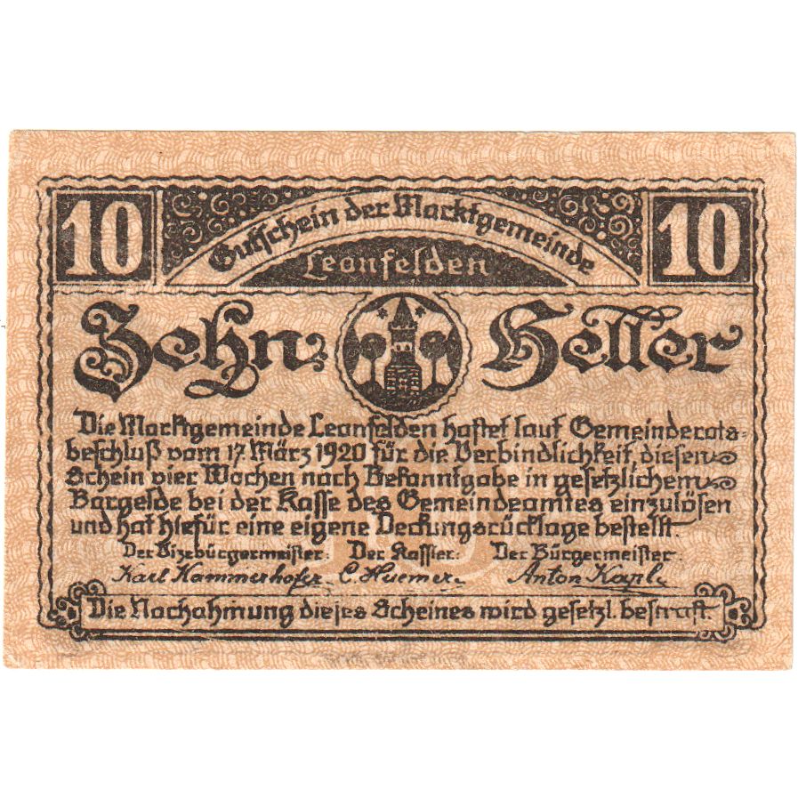 Austria, Leonfelden, 10 Heller, 1920-03-17, SC