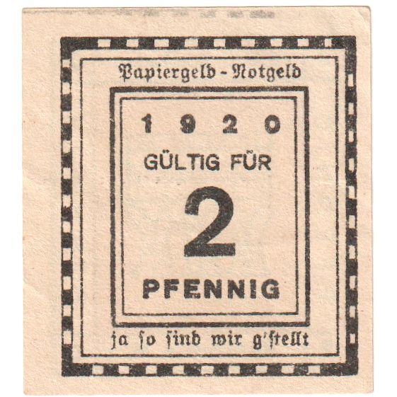 Allemagne, Kitzingen, 2 Pfennig, SPL