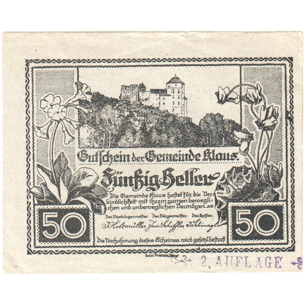 Austria, Klaus, 50 Heller, 1920-03-27, UNC(63)