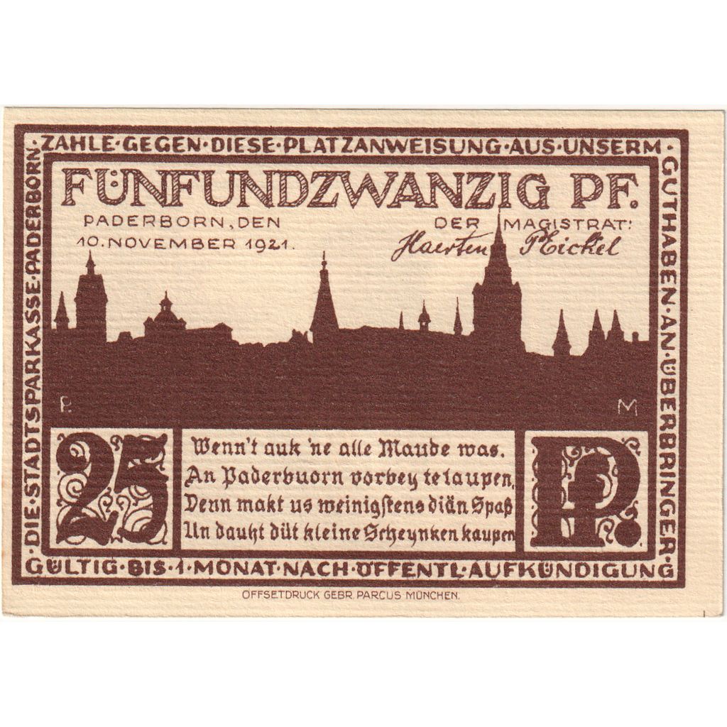 Duitsland, Paderborn, 25 Pfennig, 1921-11-10, SPL