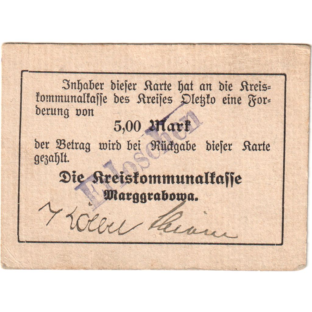 Deutschland, Marggrabowa, 5 Mark, VZ
