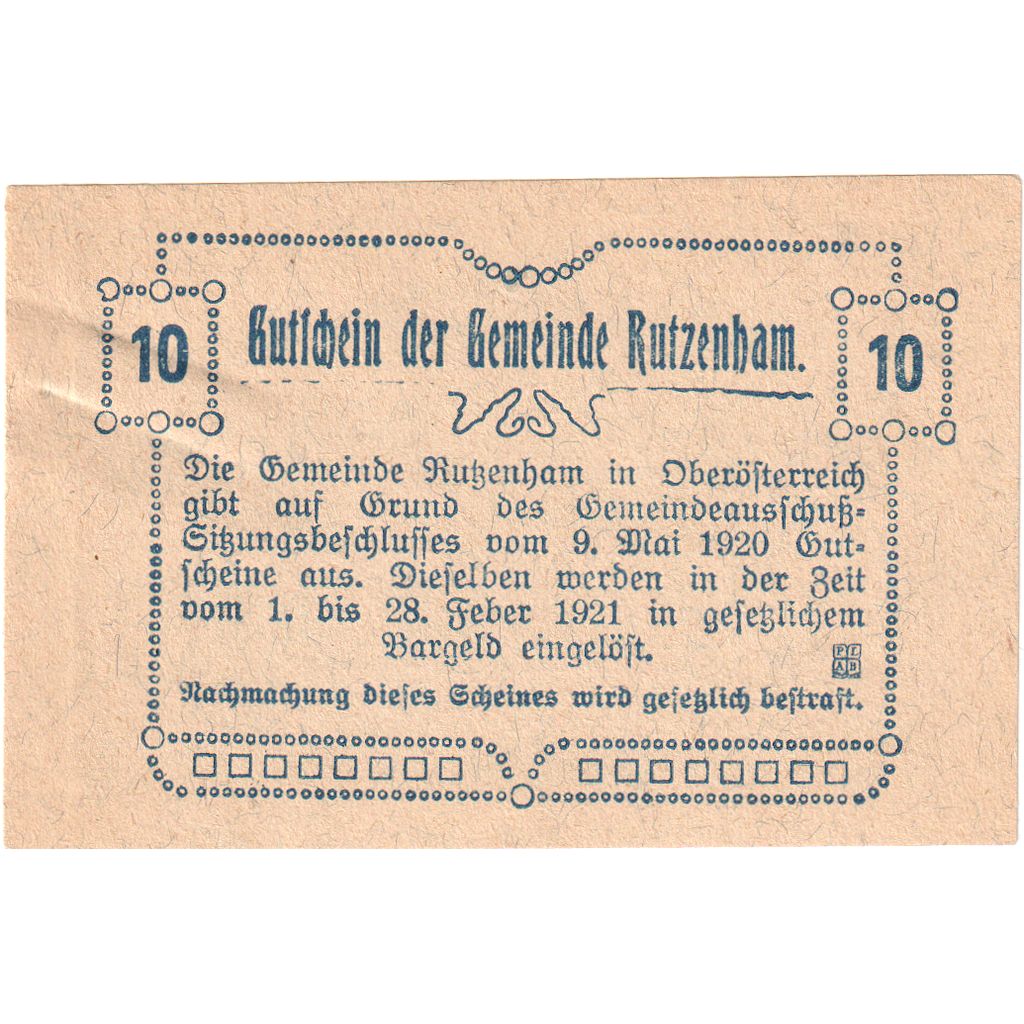 Austria, Rutzenham, 10 Heller, 1921-02-28, SC