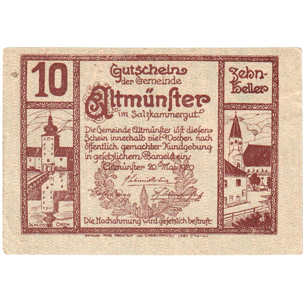 Austria, Altmünster, 10 Heller, 1920-05-20, EF(40-45)