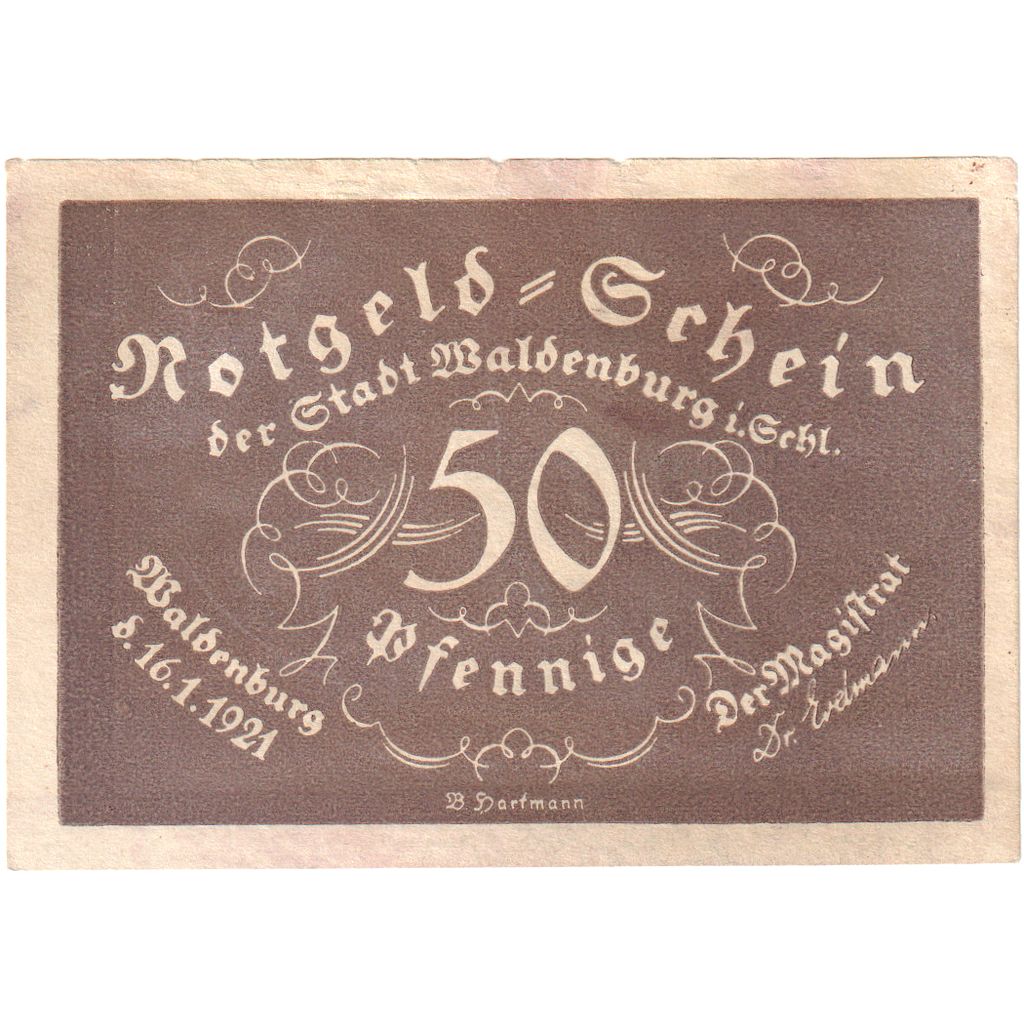 Allemagne, Waldenburg, 50 Pfennig, 1921-01-16, TTB