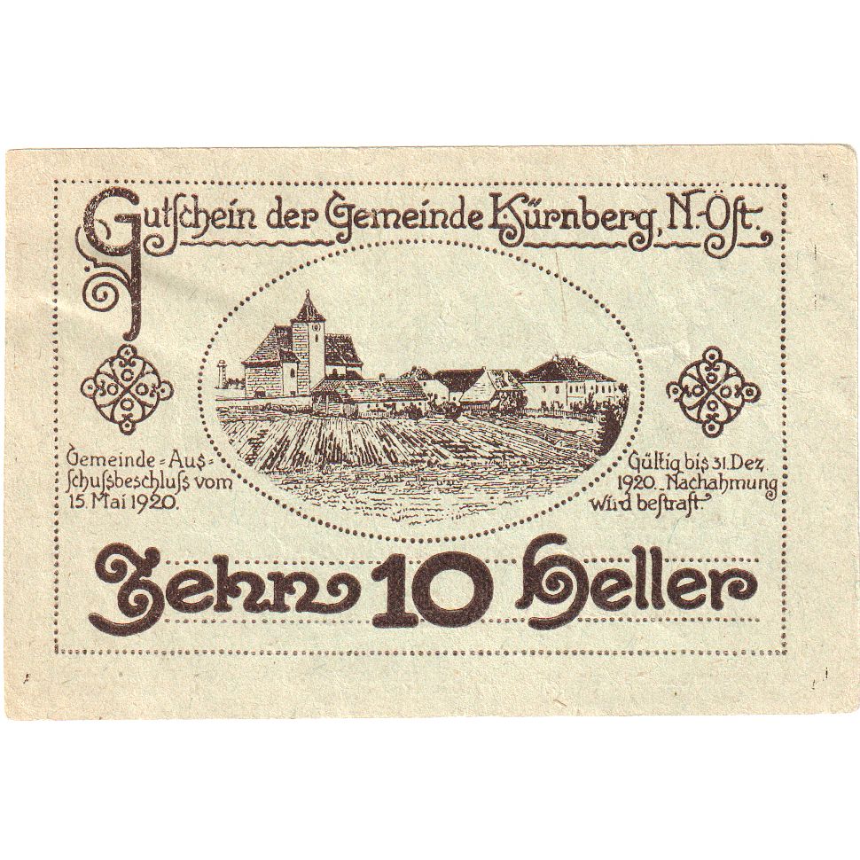 Austria, Kürnberg, 10 Heller, 1920-12-31, UNC(63)