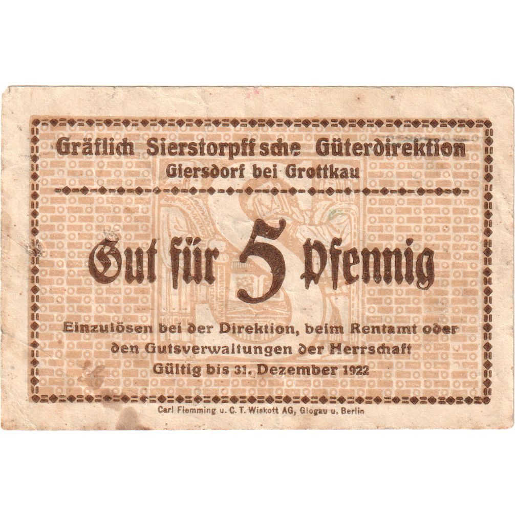 Duitsland, Giersdorf, 5 Pfennig, 1922-12-31, TB