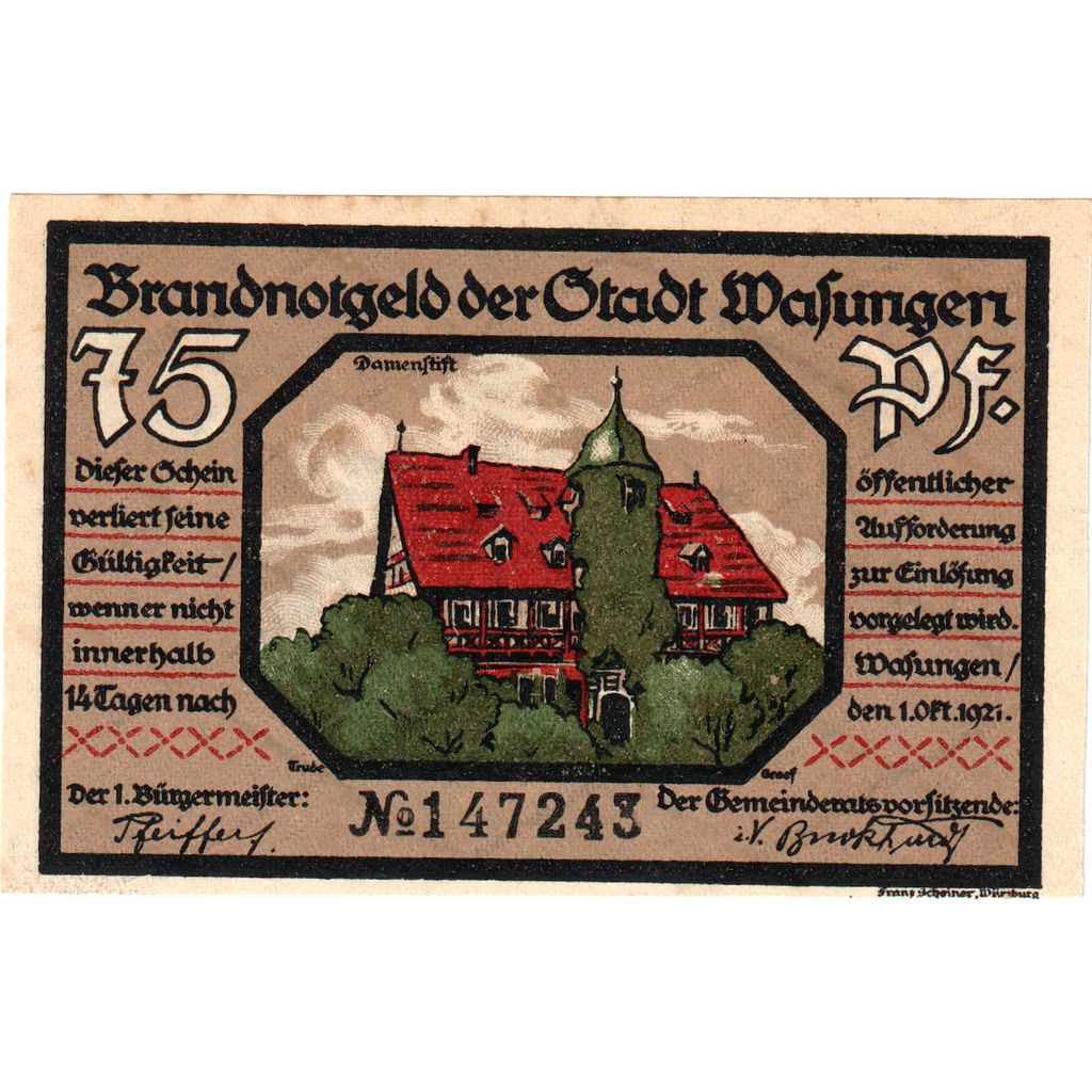 Germany, Wasungen, 75 Pfennig, 1921-10-01, AU(55-58)