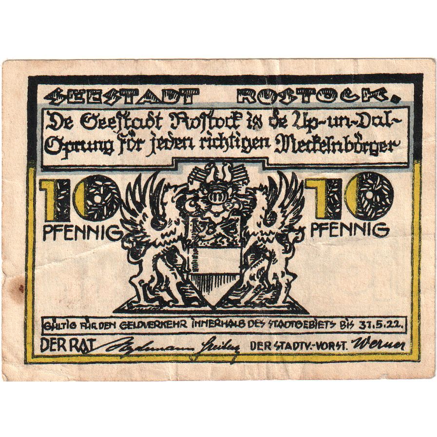 Duitsland, Rostock, 10 Pfennig, 1922-05-31, TB