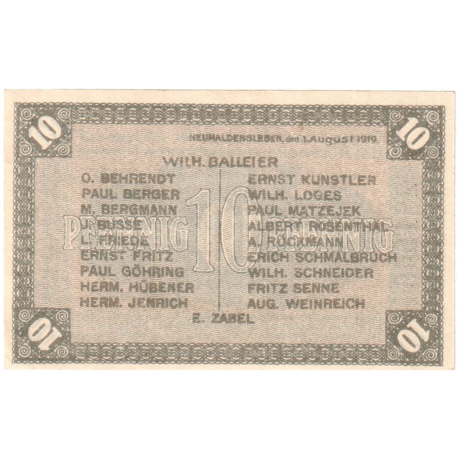 Allemagne, Neuhaldensleben, 10 Pfennig, 1919-08-01, SPL