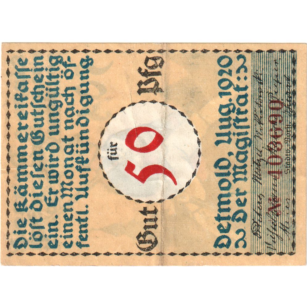 Allemagne, Detmold, 50 Pfennig, 1920-08-01, TTB