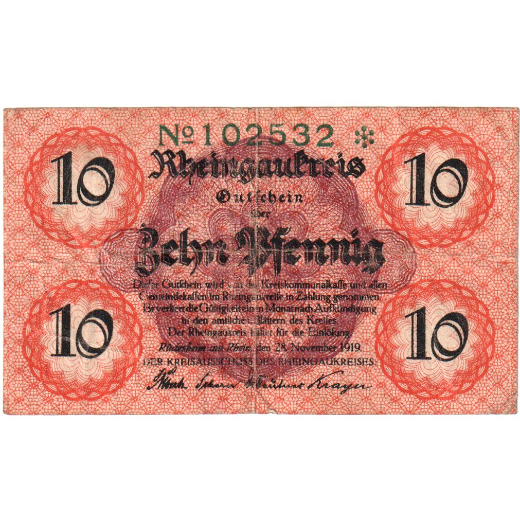 Duitsland, Rheingaukreis, 10 Pfennig, 1919-11-28, TB