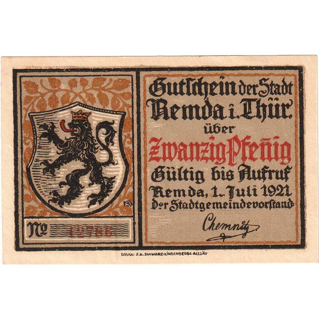 Germania, Remda, 20 Pfennig, 1921-07-01, SPL