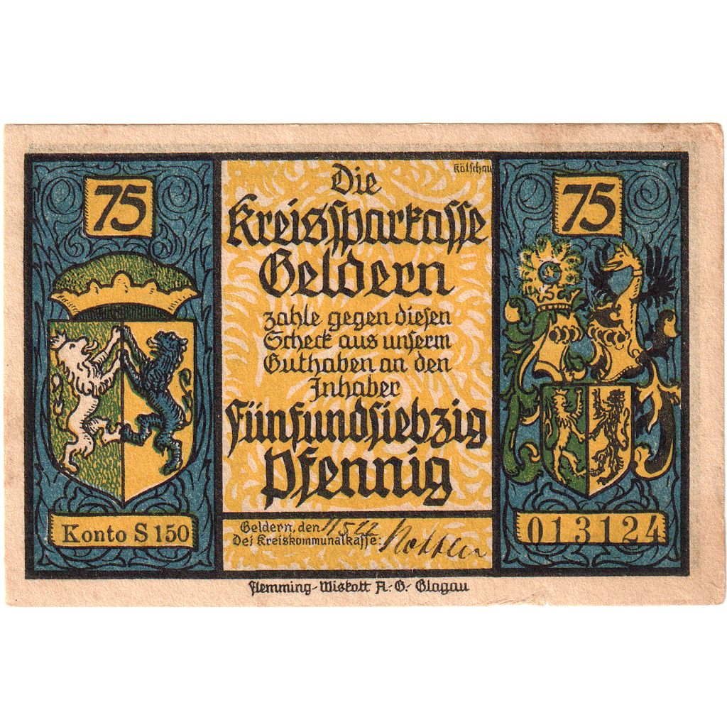 Allemagne, Geldern, 75 Pfennig, 1921-05-01, SUP