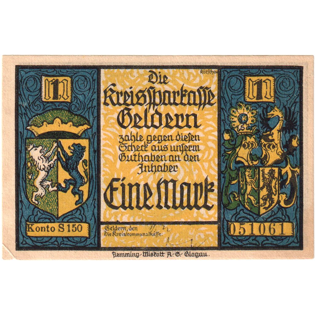 Allemagne, Geldern, 1 Mark, 1922-05-01, SPL