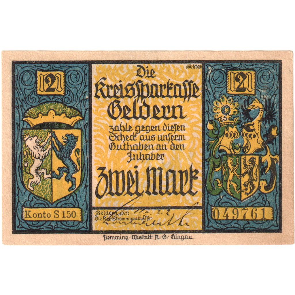 Allemagne, Geldern, 2 Mark, 1922-05-01, SPL