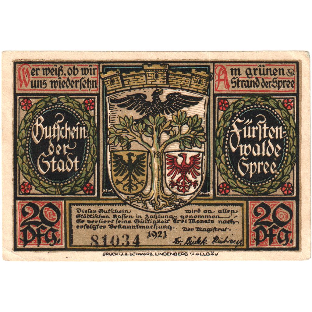 Deutschland, Fürstenwalde, 20 Pfennig, VZ