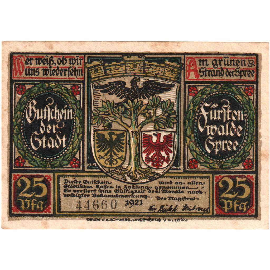 Allemagne, Fürstenwalde, 25 Pfennig, TTB