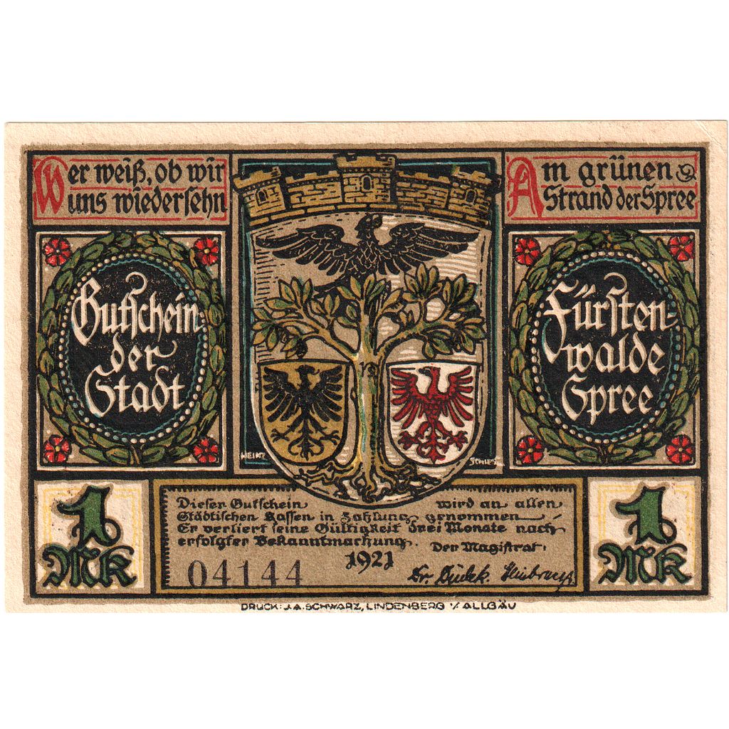 Allemagne, Fürstenwalde, 1 Mark, SPL