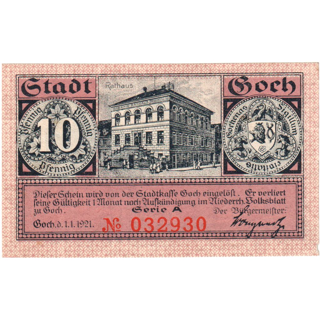 Allemagne, Goch, 10 Pfennig, 1921-01-01, SPL