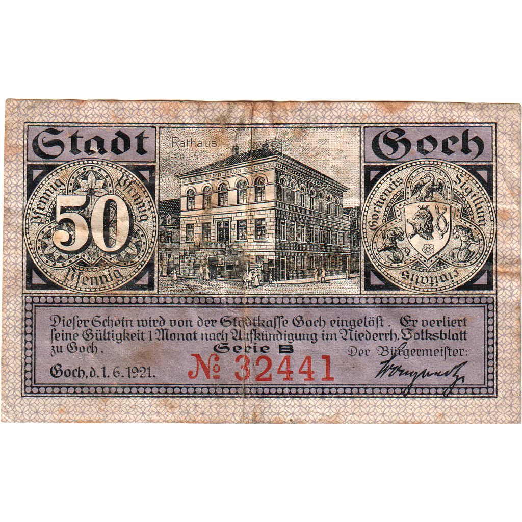 Allemagne, Goch, 50 Pfennig, 1921-01-01, TB