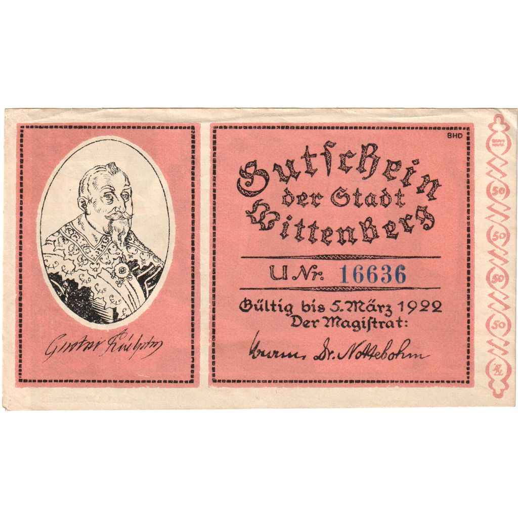 Allemagne, Wittenberg, 50 Pfennig, 1922-03-05, TTB