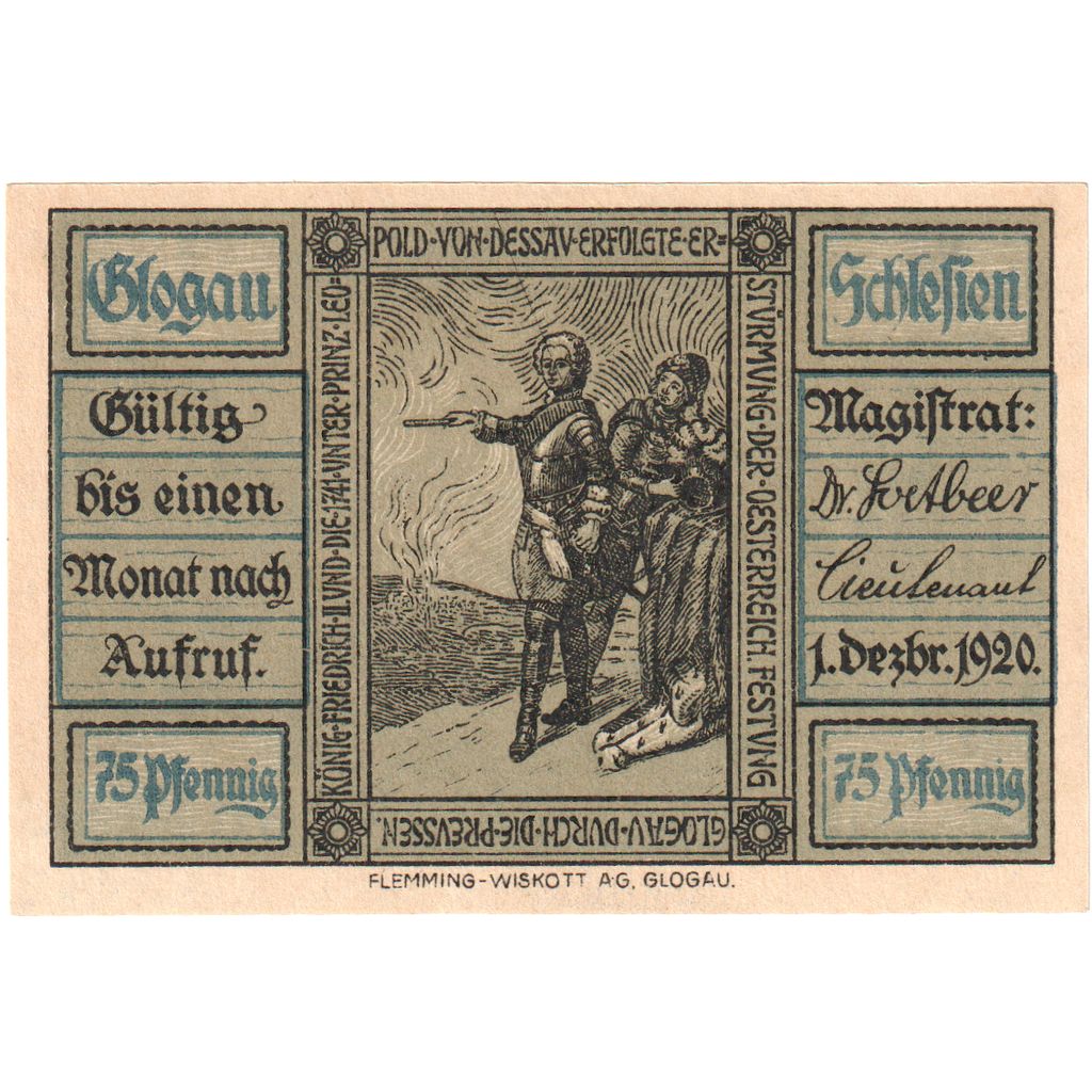 Allemagne, Glogau, 75 Pfennig, 1920-12-01, SPL