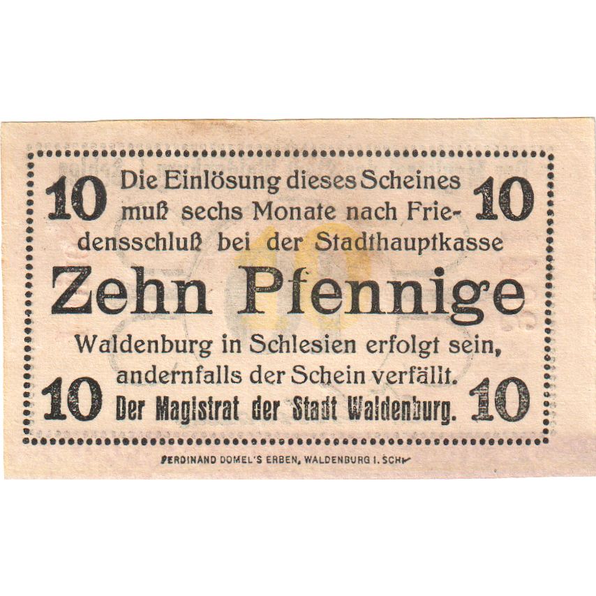 Deutschland, Waldenburg, 10 Pfennig, UNZ-