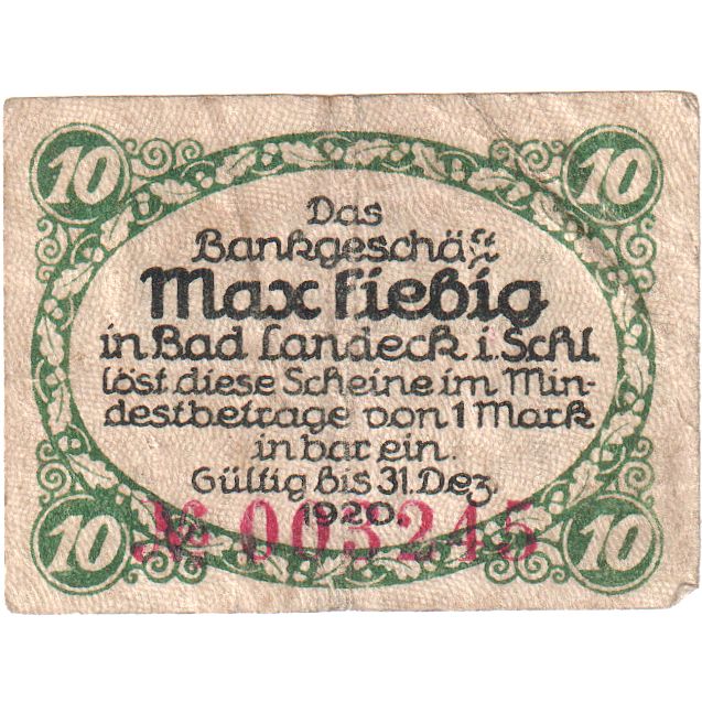Duitsland, Max Fiebig, 10 Pfennig, 1920-12-31, TB