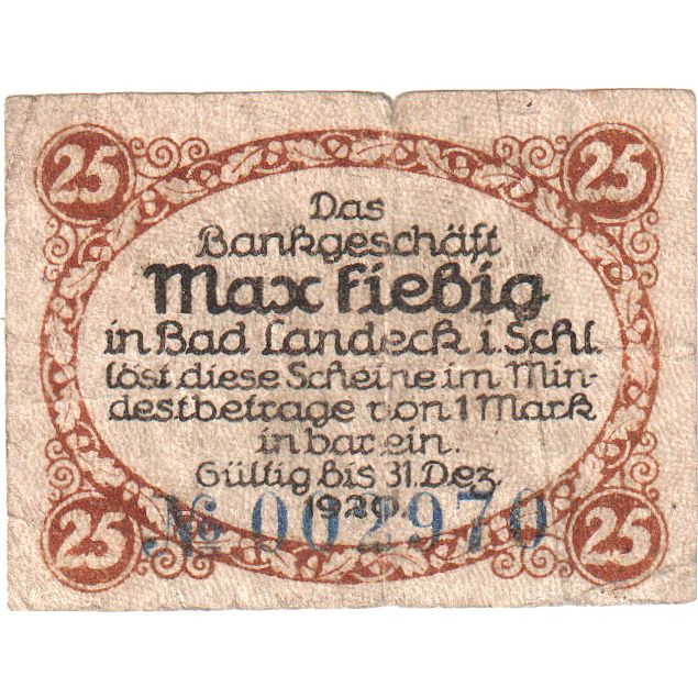 Duitsland, Max Fiebig, 25 Pfennig, 1920-12-31, TB