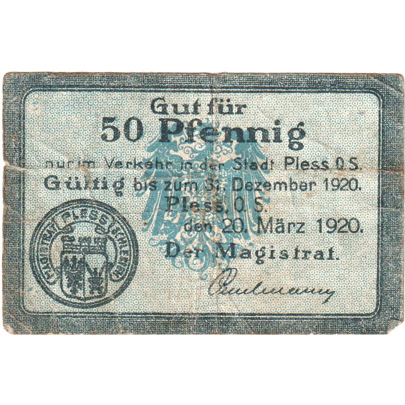 Allemagne, Pless, 50 Pfennig, 1920-12-31, TB