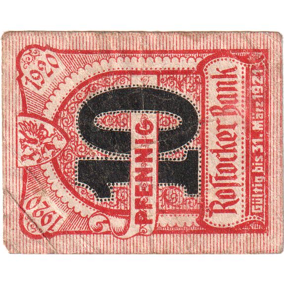Allemagne, Rostocker, 10 Pfennig, 1921-03-31, TB